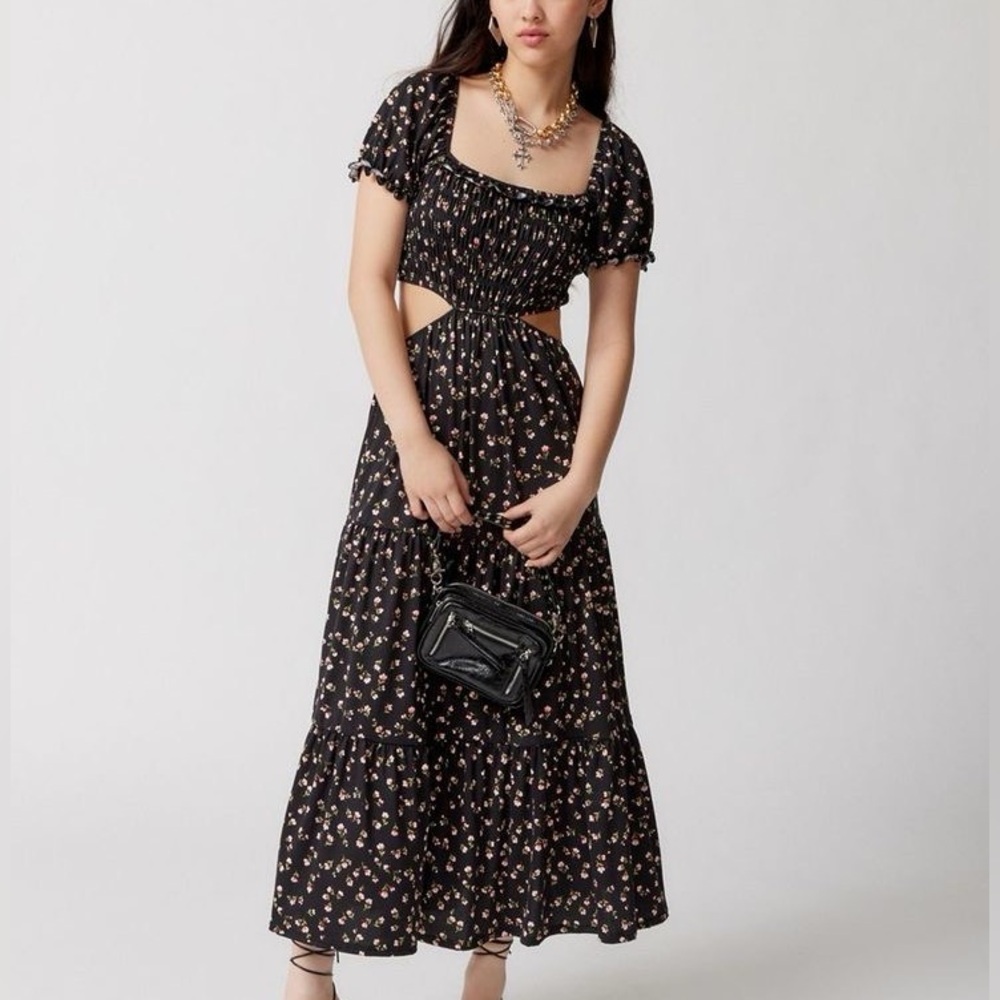 UO black floral maxi dress